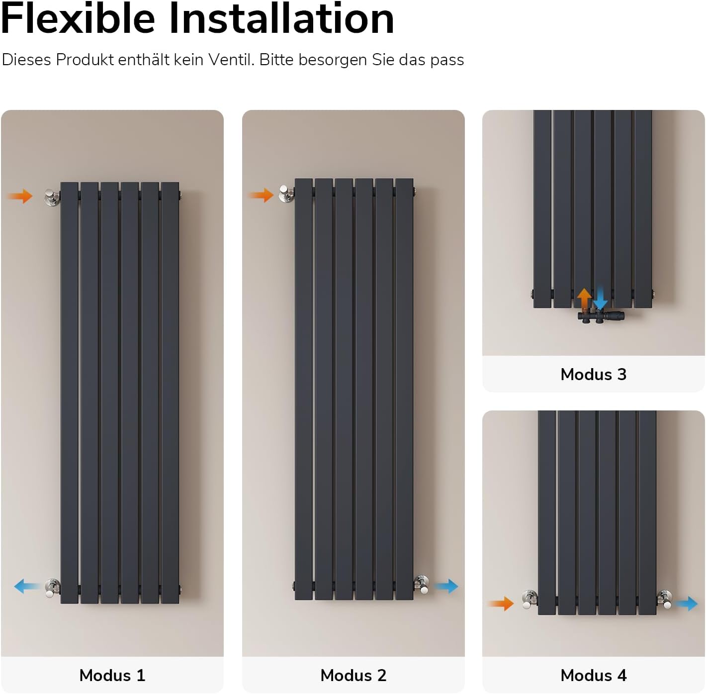 EMKE Design Heizkörper Flach, 1600x460 mm Vertikal Flachheizkörper mit Mittelanschluss, Einlagig Paneelheizkörper Wandheizkörper für Bad, Schlafzimmer & Wohnzimmer, Anthrazit 210W