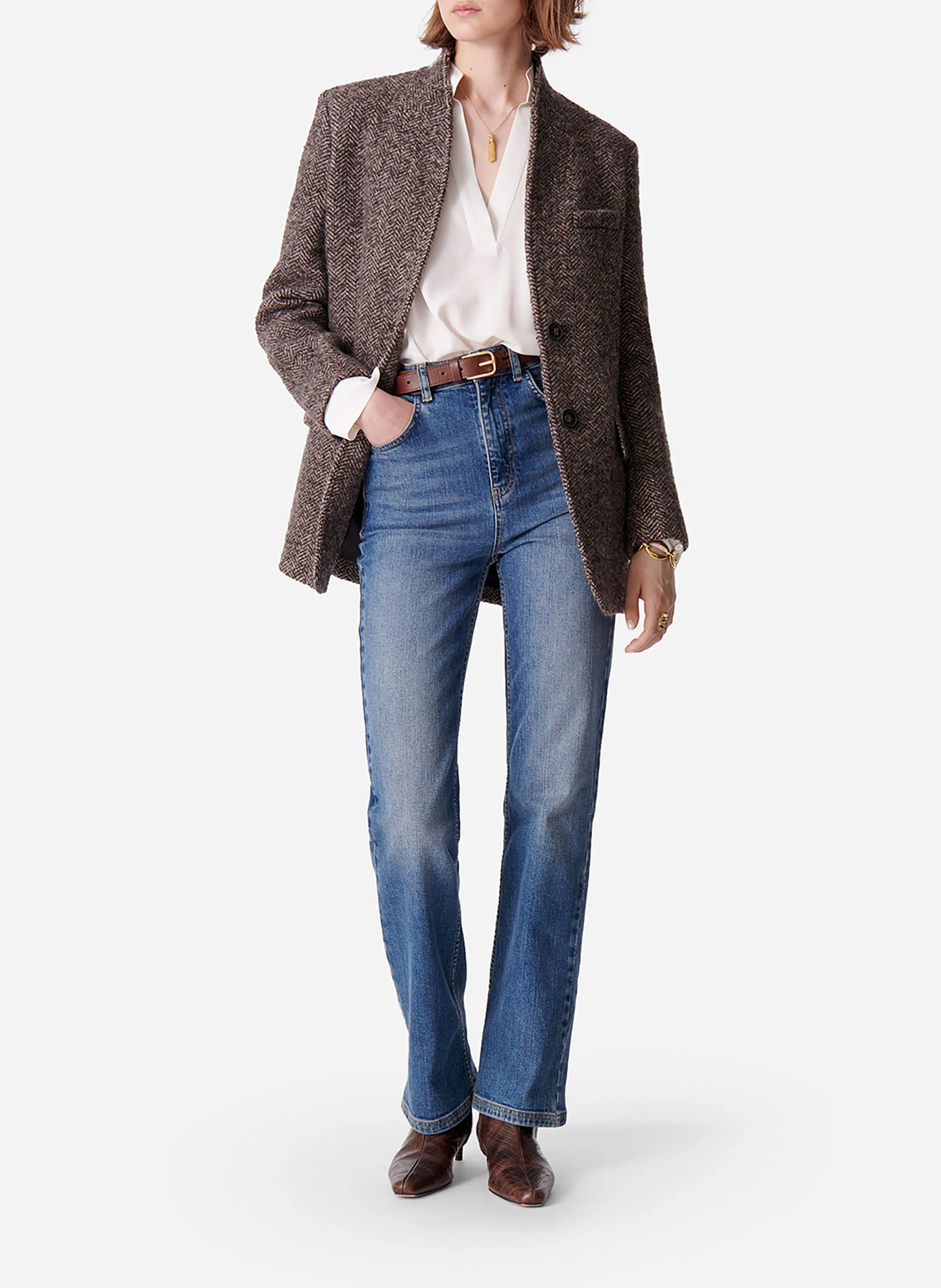 JOVANKA - Veste de tailleur col V | Marron