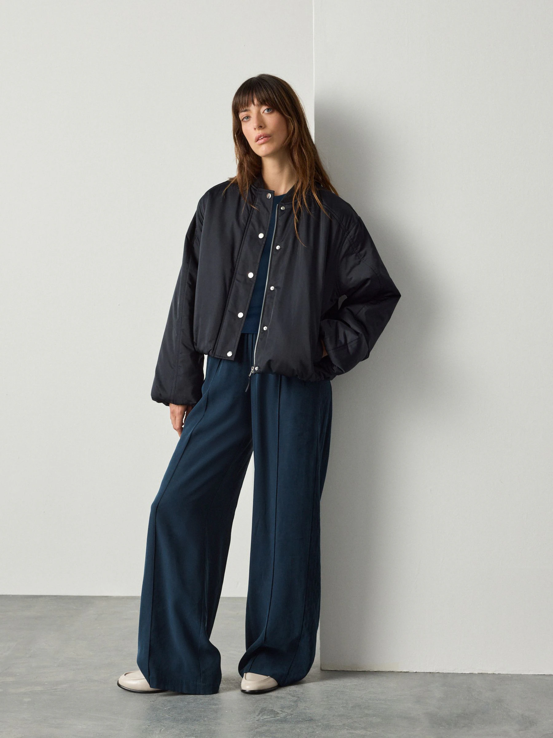 Marineblauw - Side Stitch Wide Leg Trousers