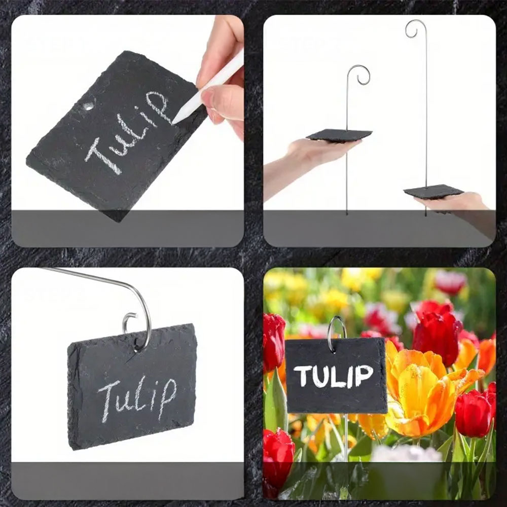 (40x10cm) Schiefer Pflanzenschild Wasserabweisende Steck Etikette für Blumenkasten / Beet - Schwarz