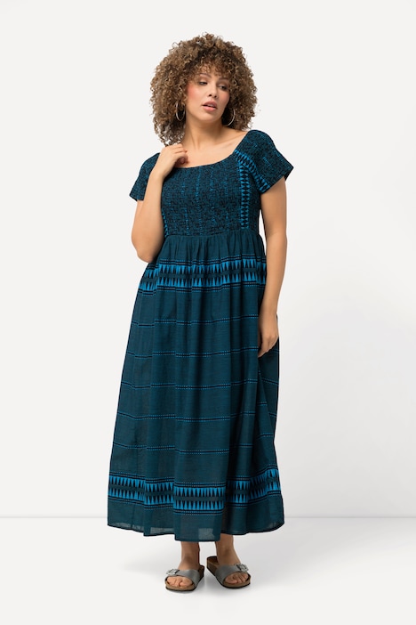 Maxikleid, Ethnomuster, Carree-Ausschnitt, Halbarm