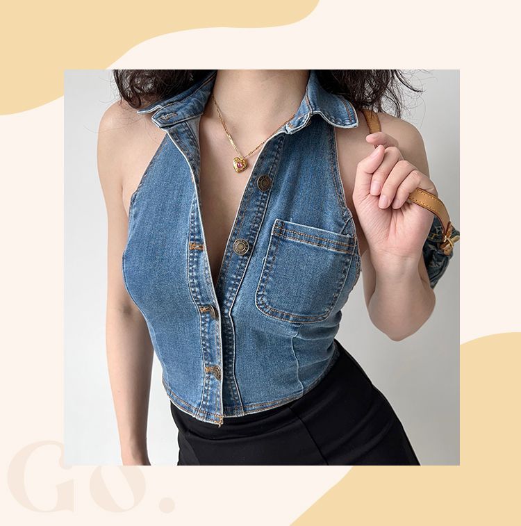 Sinora - Denim vest met knoopjes