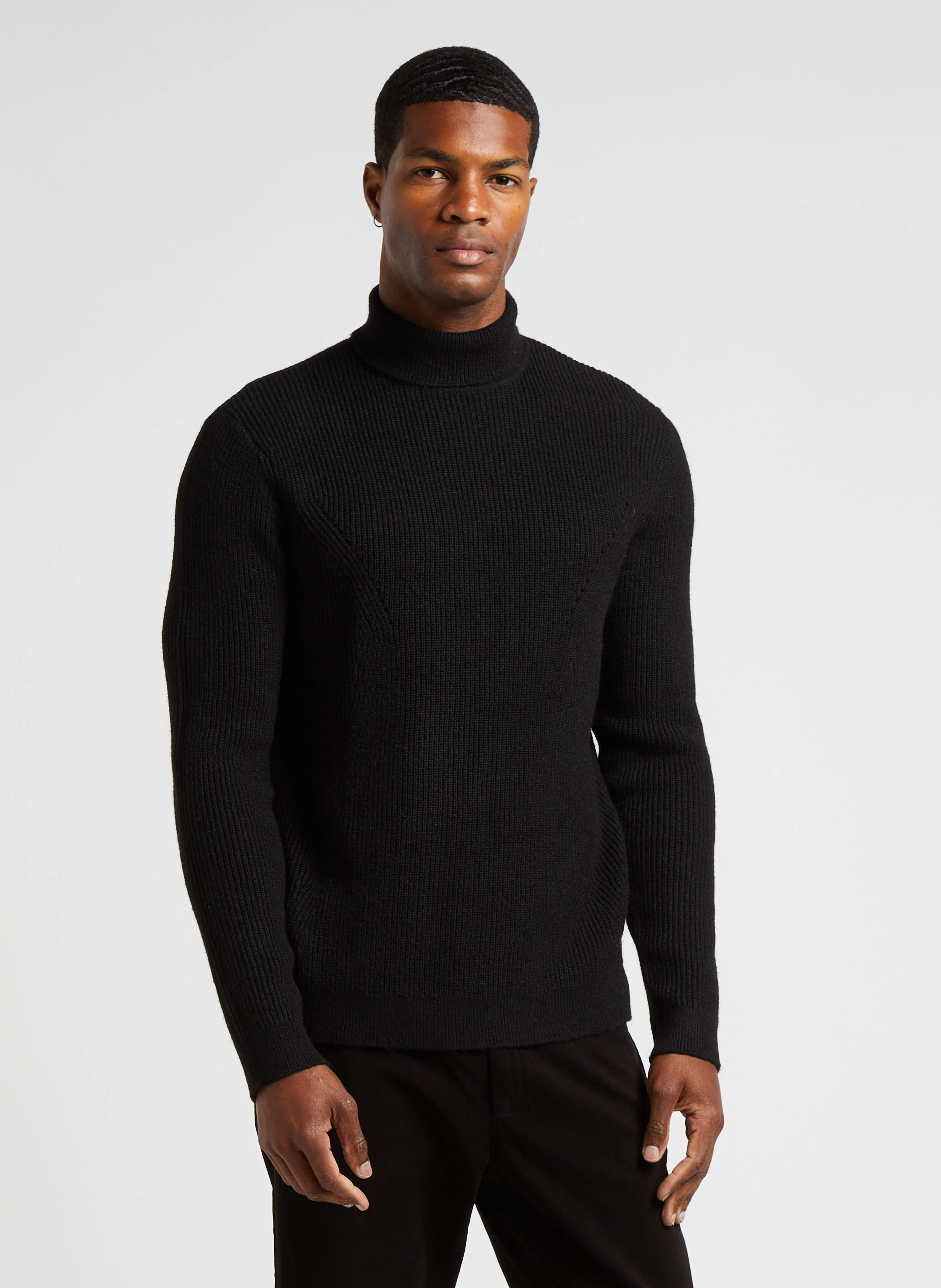 Pull col roulé en laine mélangée| Noir