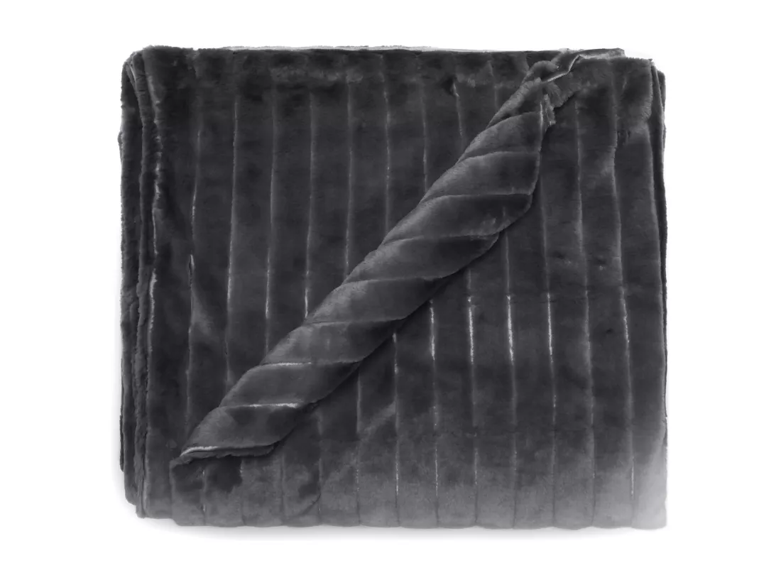 Dessus de lit 260x230 cm HERMINE fausse fourrure gris Ardoise