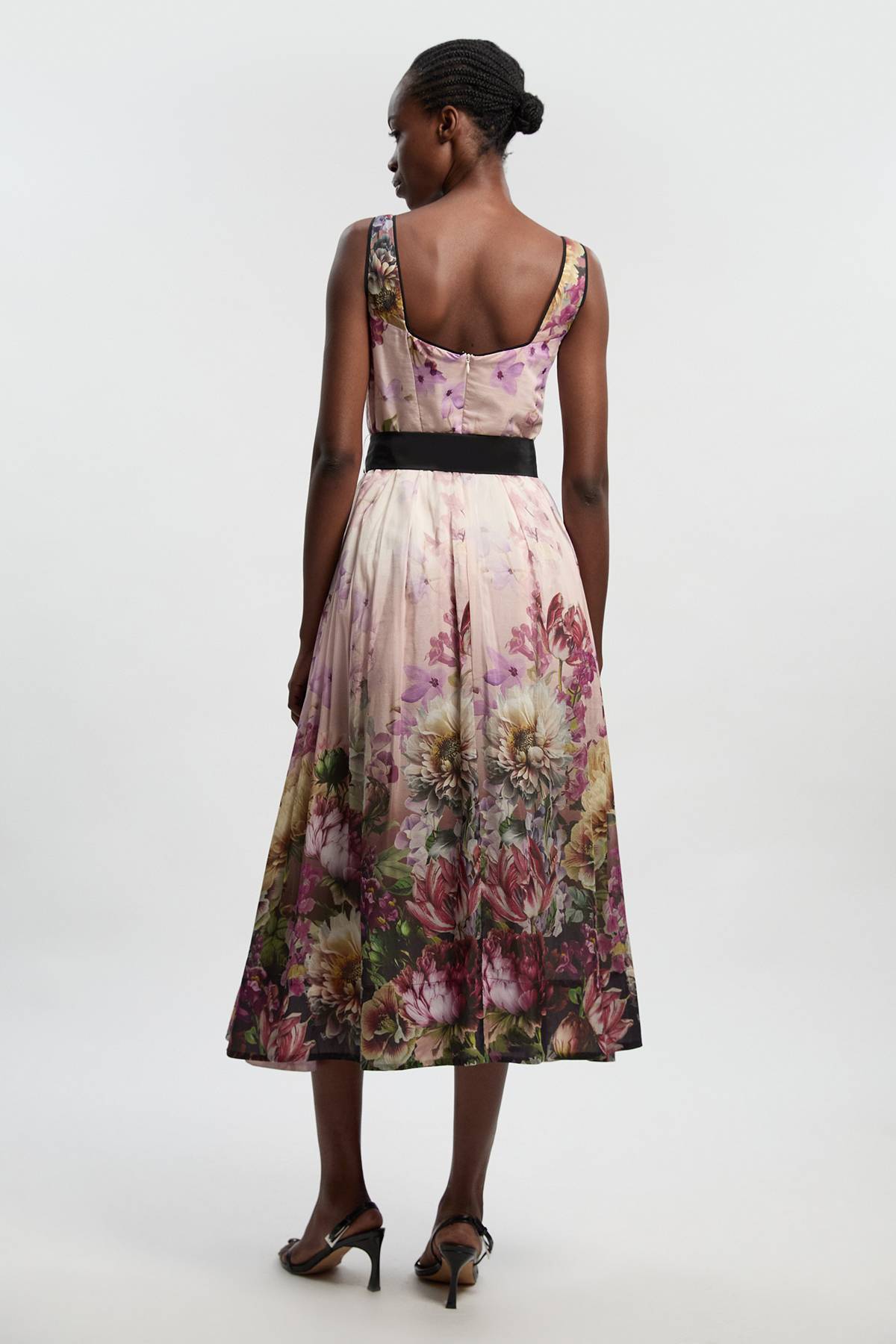 KarenMillen Robe Longue Tissée à Bretelles en Soie-Coton à Motif Floral