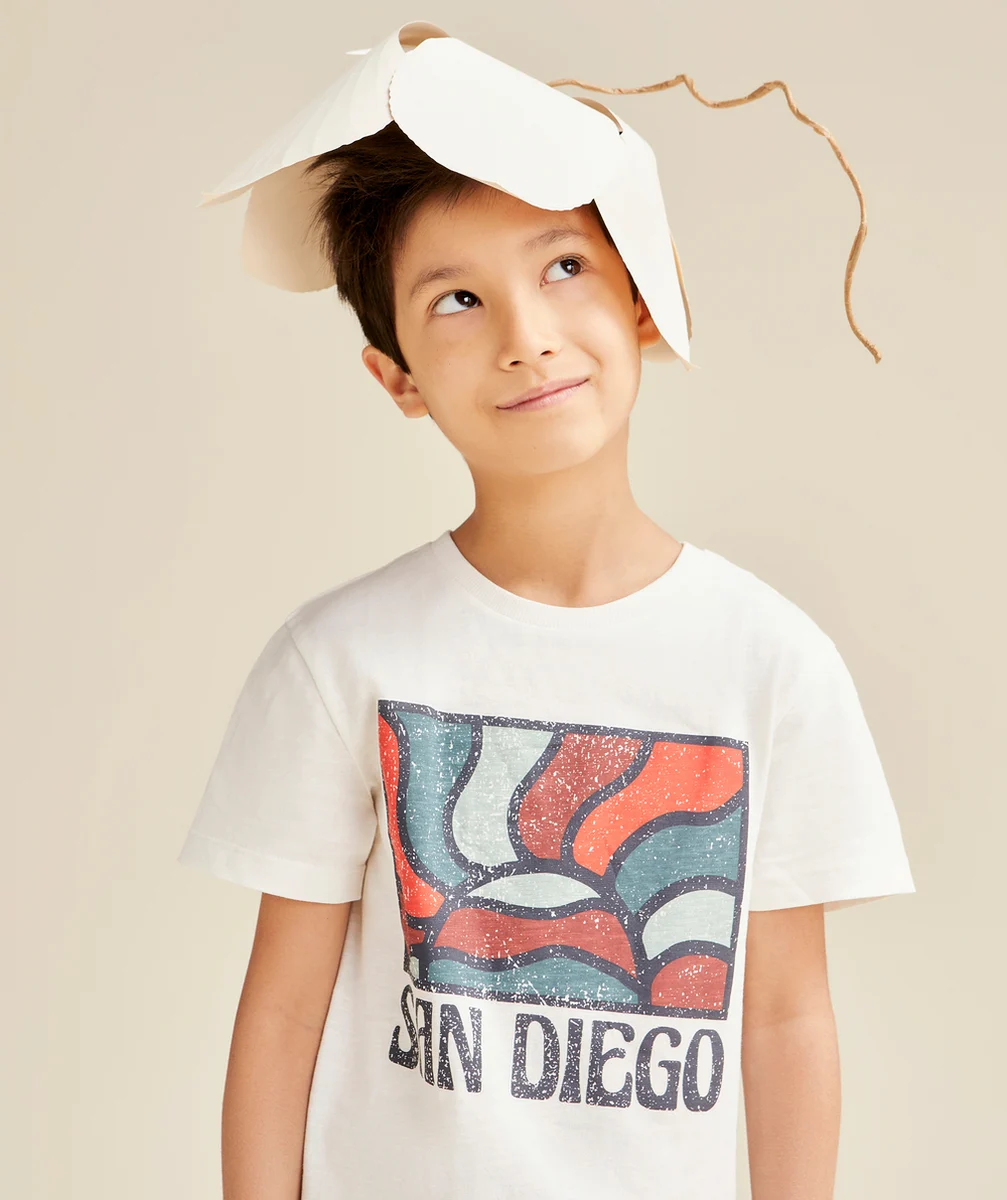 t-shirt manches courtes garçon en coton bio blanc thème san diego
