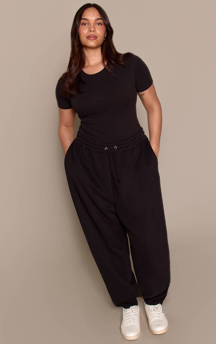 Noir Body Grande Taille À Manches Courtes Avec Logo En Relief
