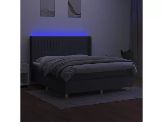 Sommier tapissier et matelas et LED Gris foncé 180x200 cm Tissu
