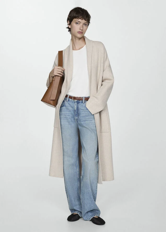 MANGO Oversized knitted coat with pockets Lt pastel grey