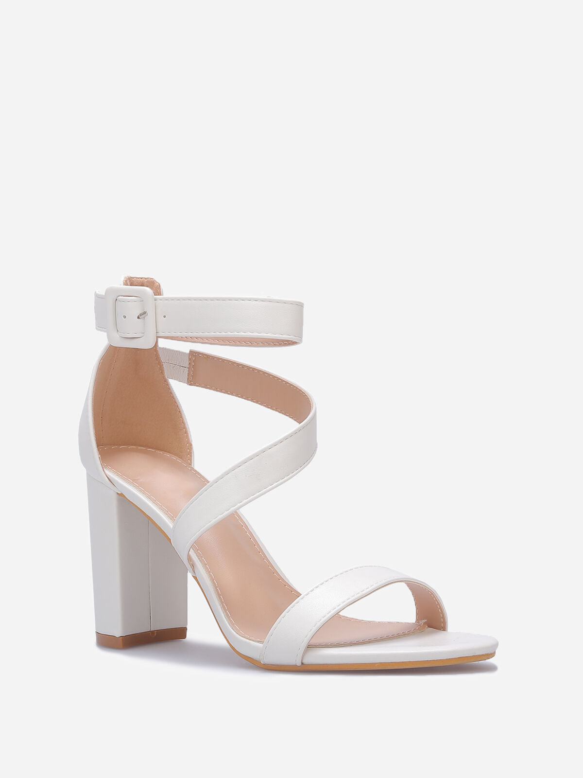 Sandales à talon avec doubles brides- Blanc