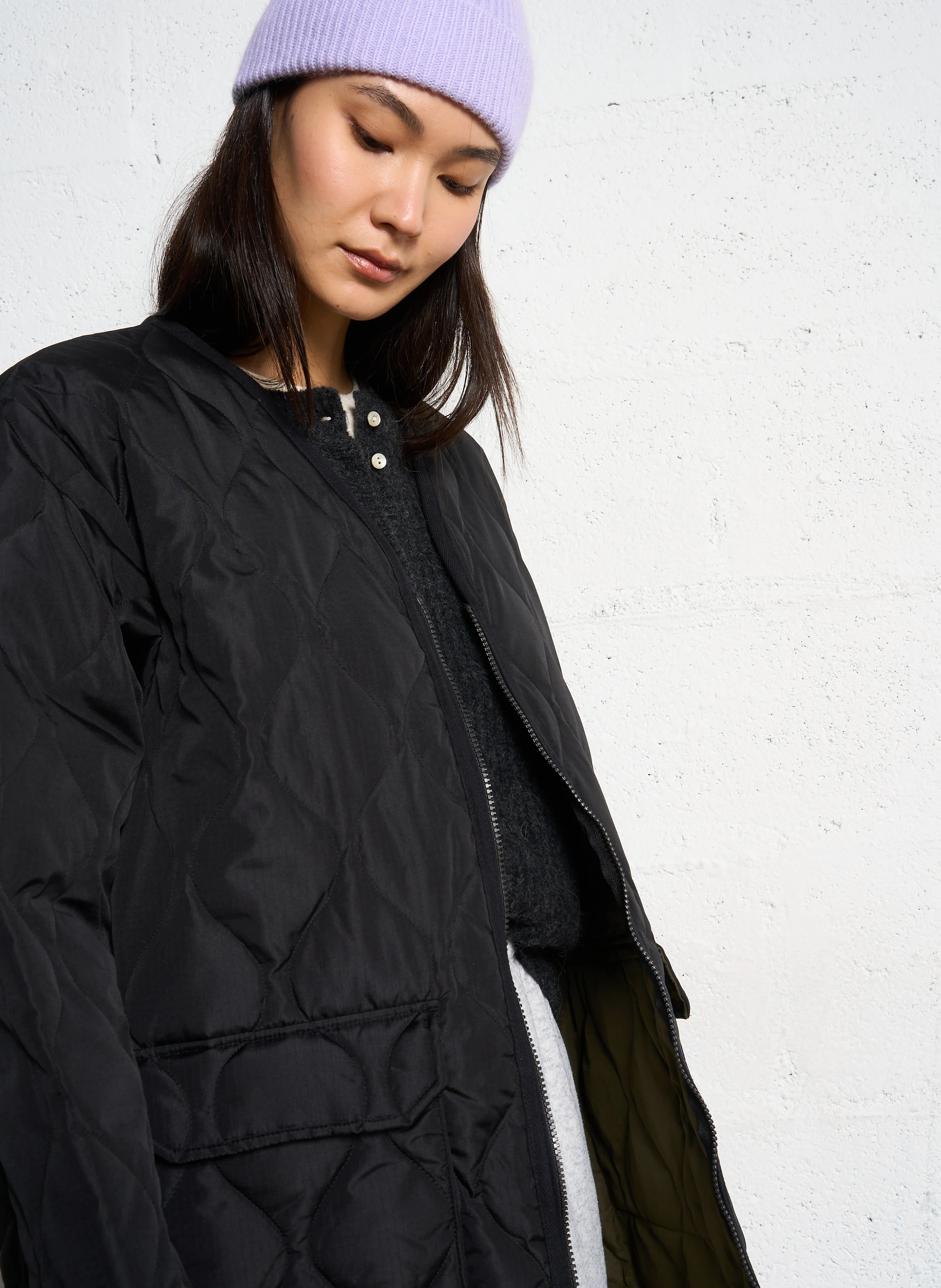 Manteau droit col V | Noir