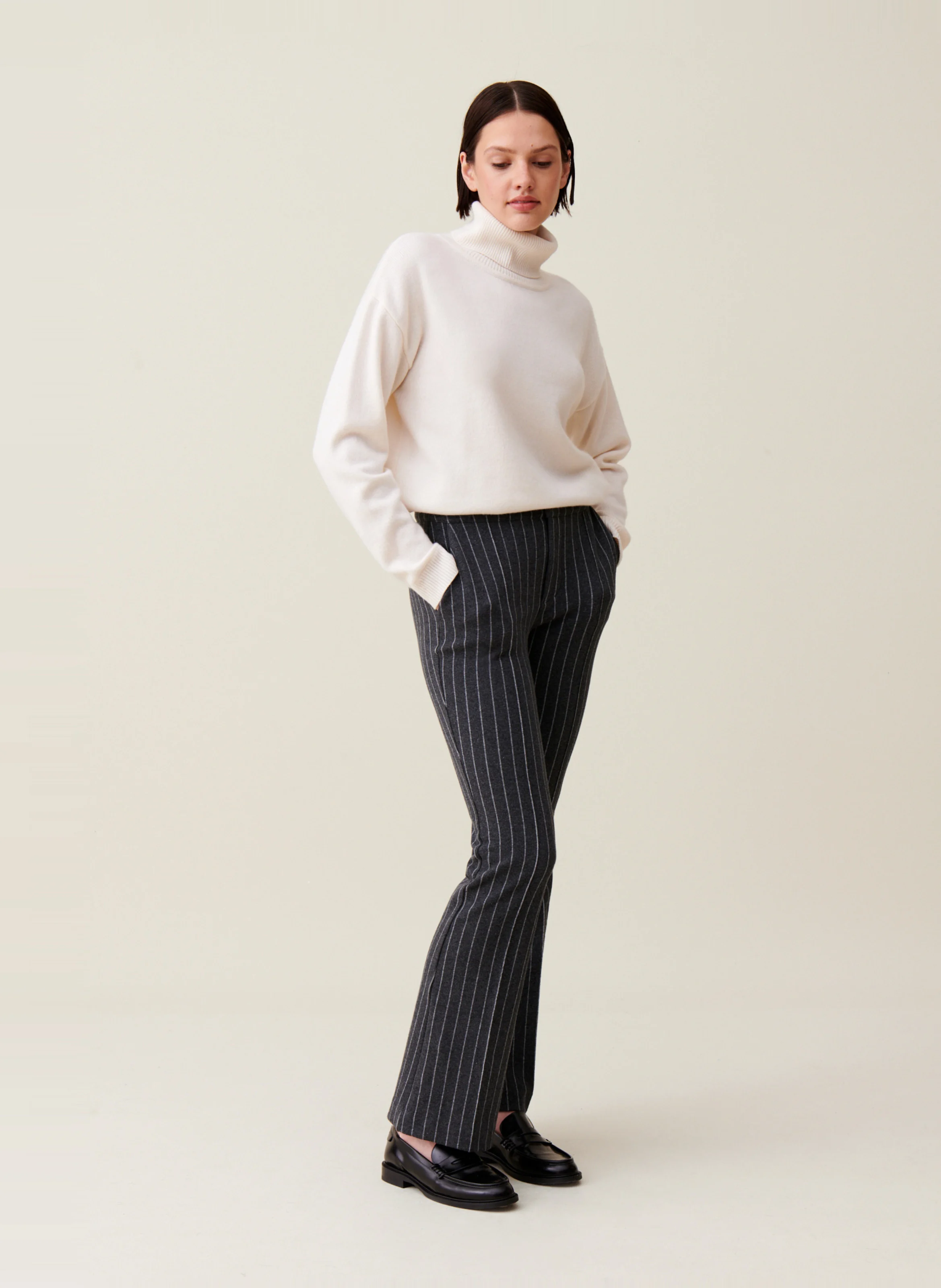 Pantalon flare rayé en coton mélangé | Multicolore