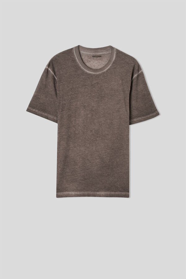 Camiseta de manga curta em algodão com lavagem desgastada