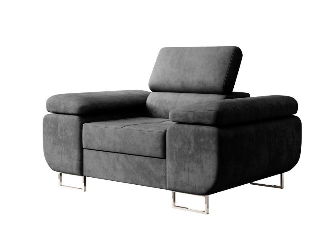 M-Punk Polstergarnitur Miami 3-2-1 Samtstoff Grau Anthrazit mit Bett Kopfteilverstellung Bett Sofa Schlafsofa Wohnlandschaft