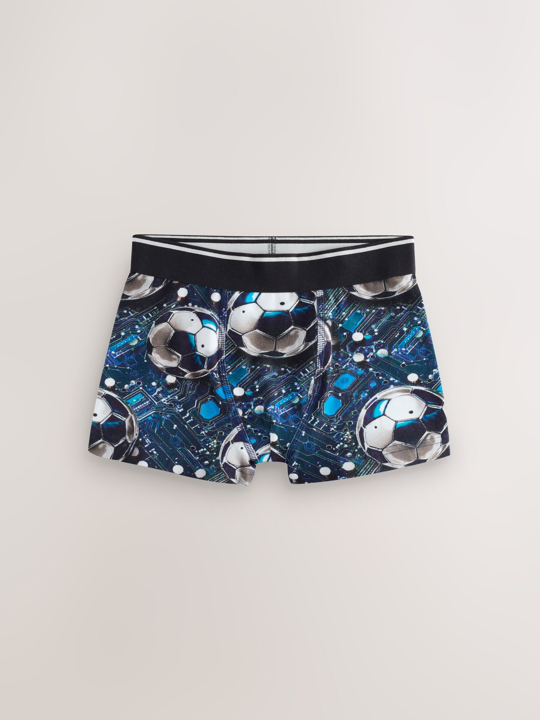 Blauw/zwart met voetbalprint - Verpakking van 5 trunks met motief (1,5-16jr)