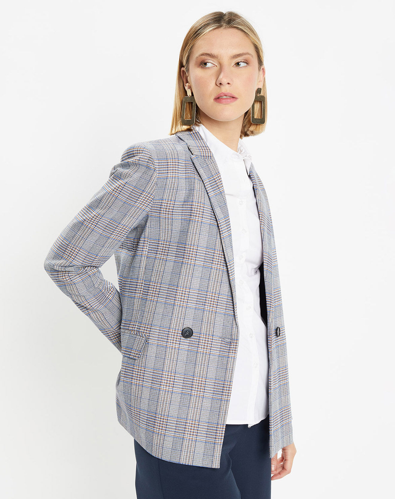 Galeries Lafayette Veste blazer Rune double boutonnage imprimé Pince de Galles gris/noir