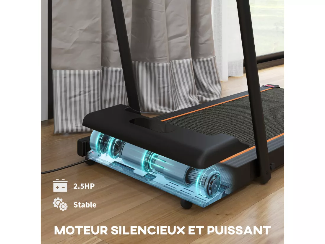 Tapis de marche électrique pliable 1800W - V. max. 6Km/h - écran LED multifonction, télécommande, support iPad - orange noir