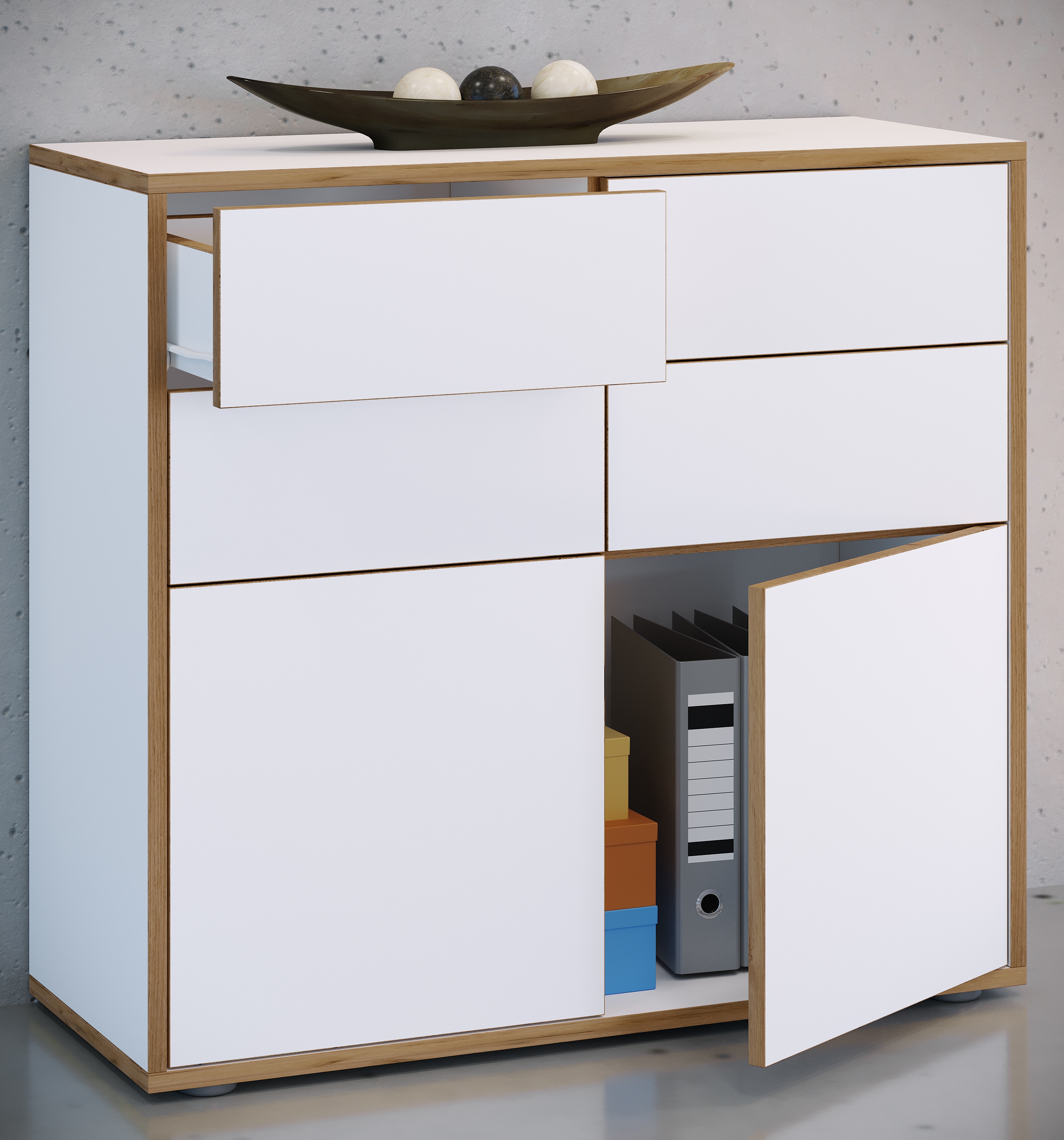 VCM Holz Kommode Sideboard Highboard Anrichte Schrank Büromöbel Salia Breite 100 cm Schublade Drehtüren