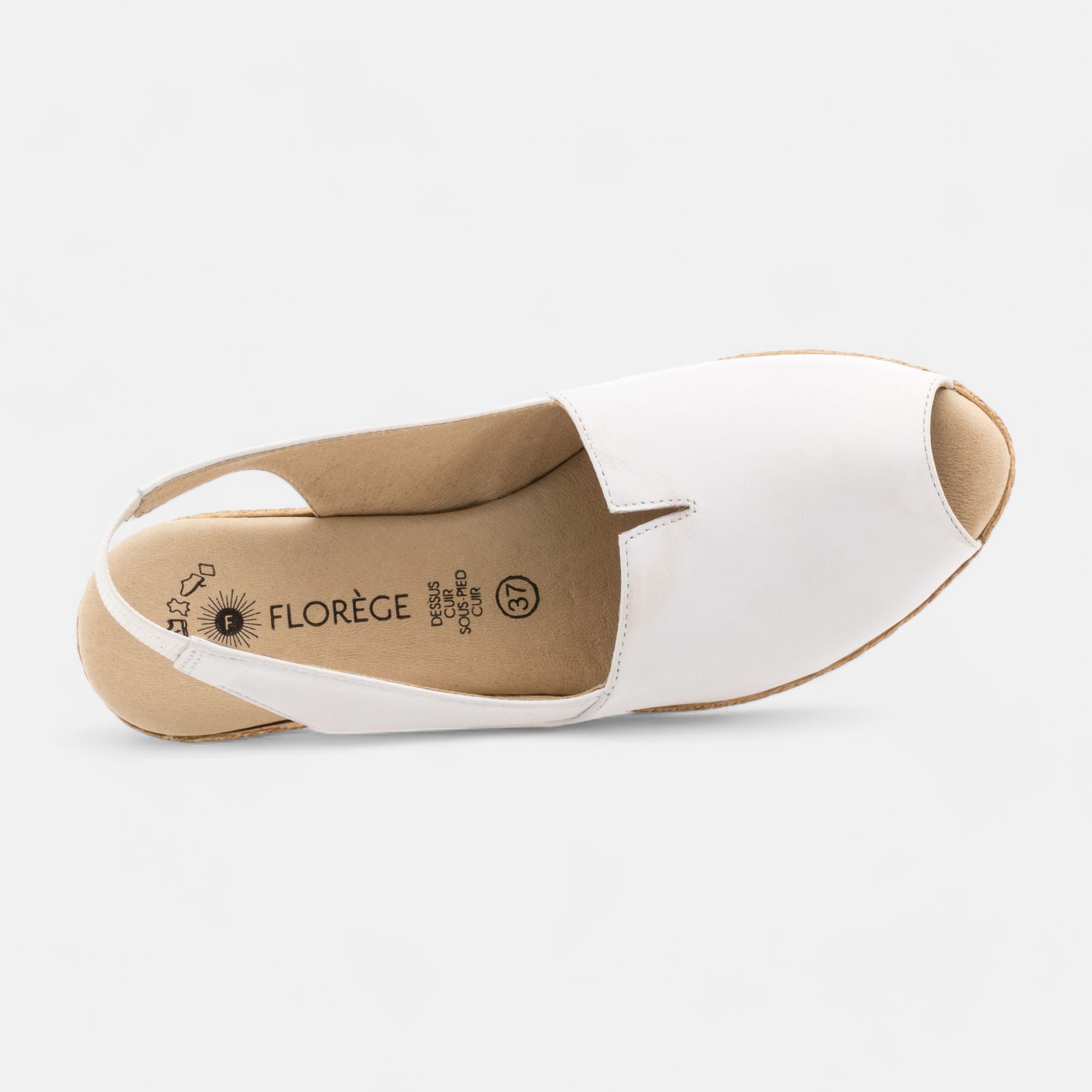 Nu-pieds à talon compensé Femme en cuir blanc