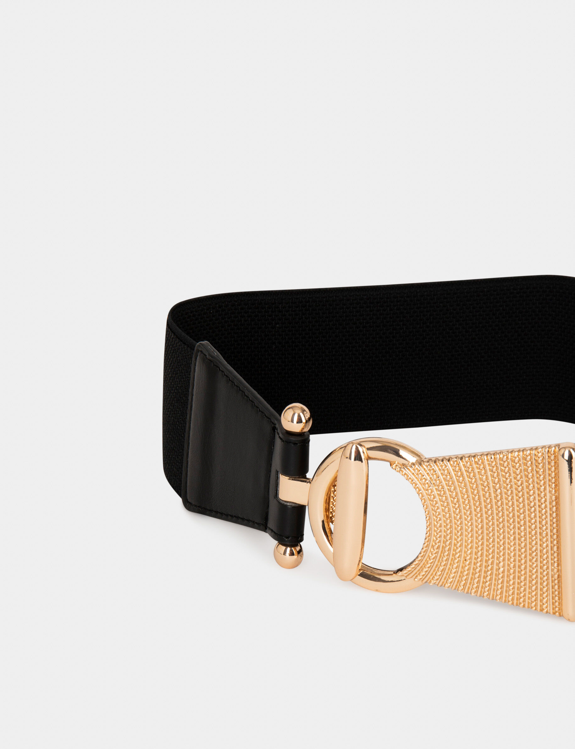 Ceinture élastiquée avec fermoir T noir femme - noir