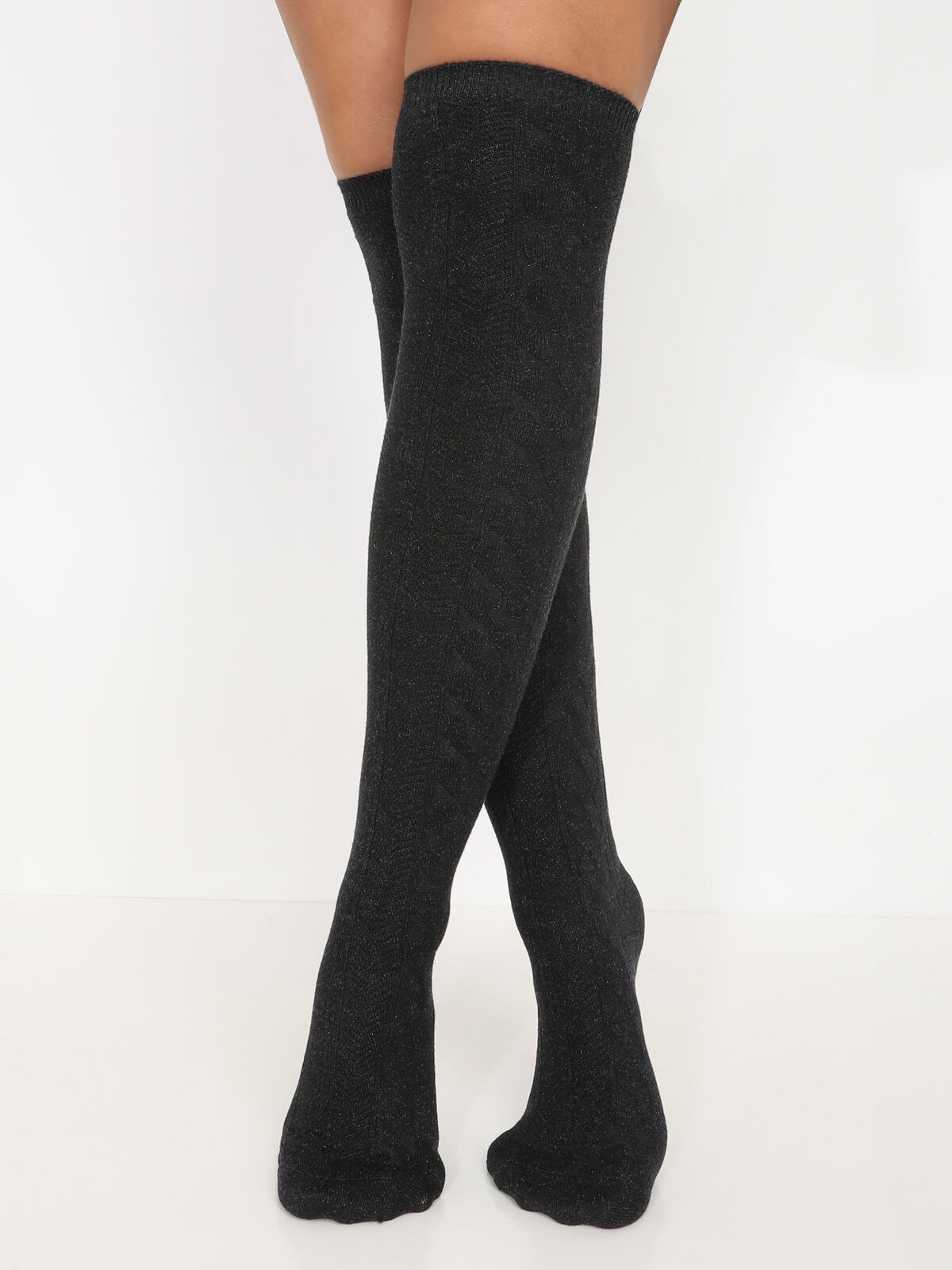 Chaussettes hautes en maille brillante- Noir