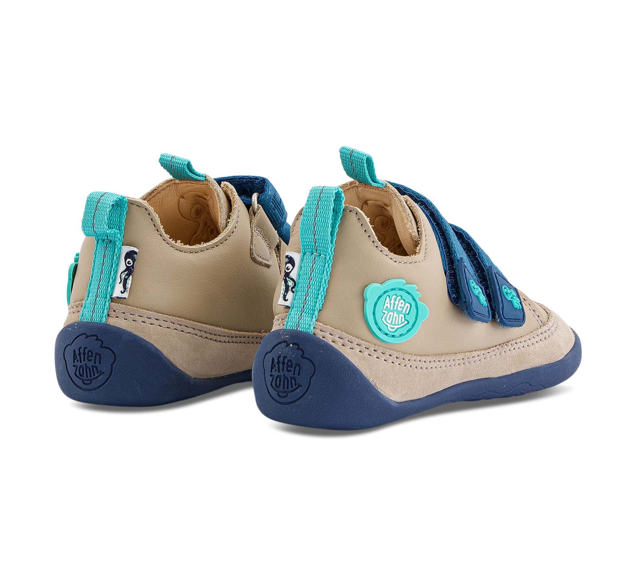 Affenzahn Leder Buddy - Klettschuhe beige/taupegrau