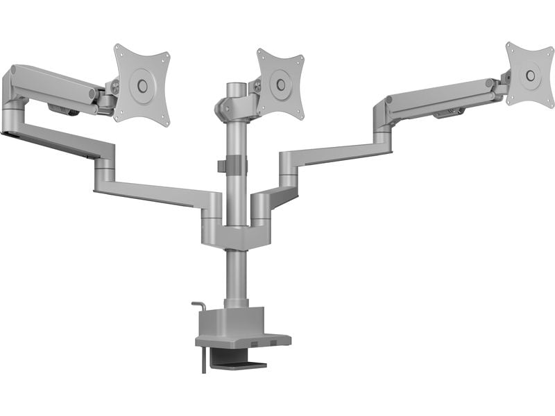 ICY BOX Tischhalterung bis 7 kg – Silber Monitorständer für drei Monitore mit Tischhalterung und Federmechanismus