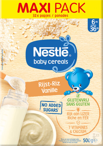 Nestlé Baby Céréales Riz-Vanille Sans Gluten Bébés 6+ Mois Boîte 500g