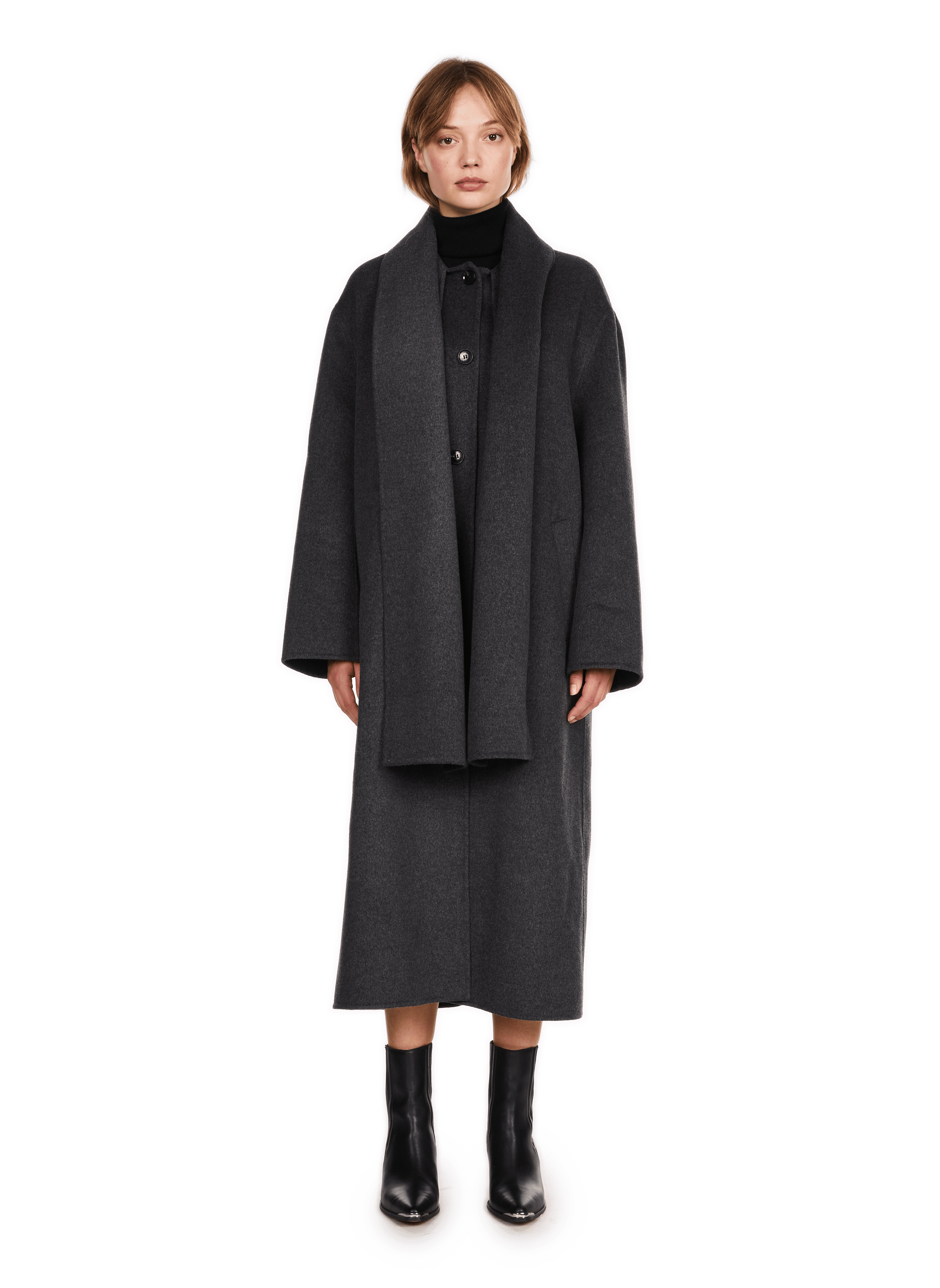 UACHO - Manteau long avec écharpe en laine mélangée | Gris