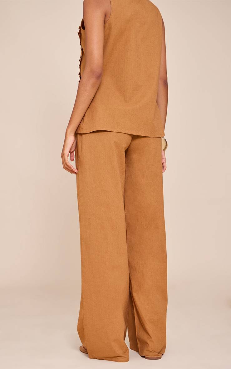 Marron Pantalon Large À Cordon En Lin Avec Ensemble Coordonné