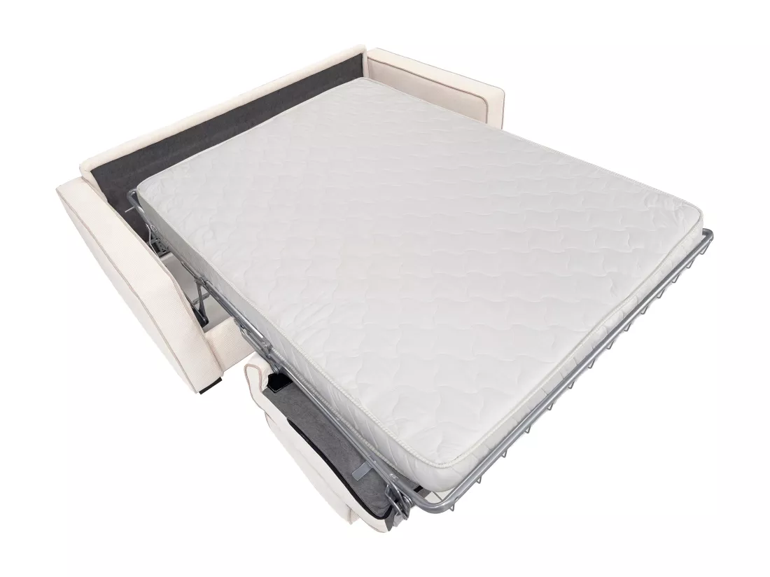 Canapé 3 places convertible express en tissu texturé beige avec assise à mémoire de forme matelas 16 cm FRAPALI