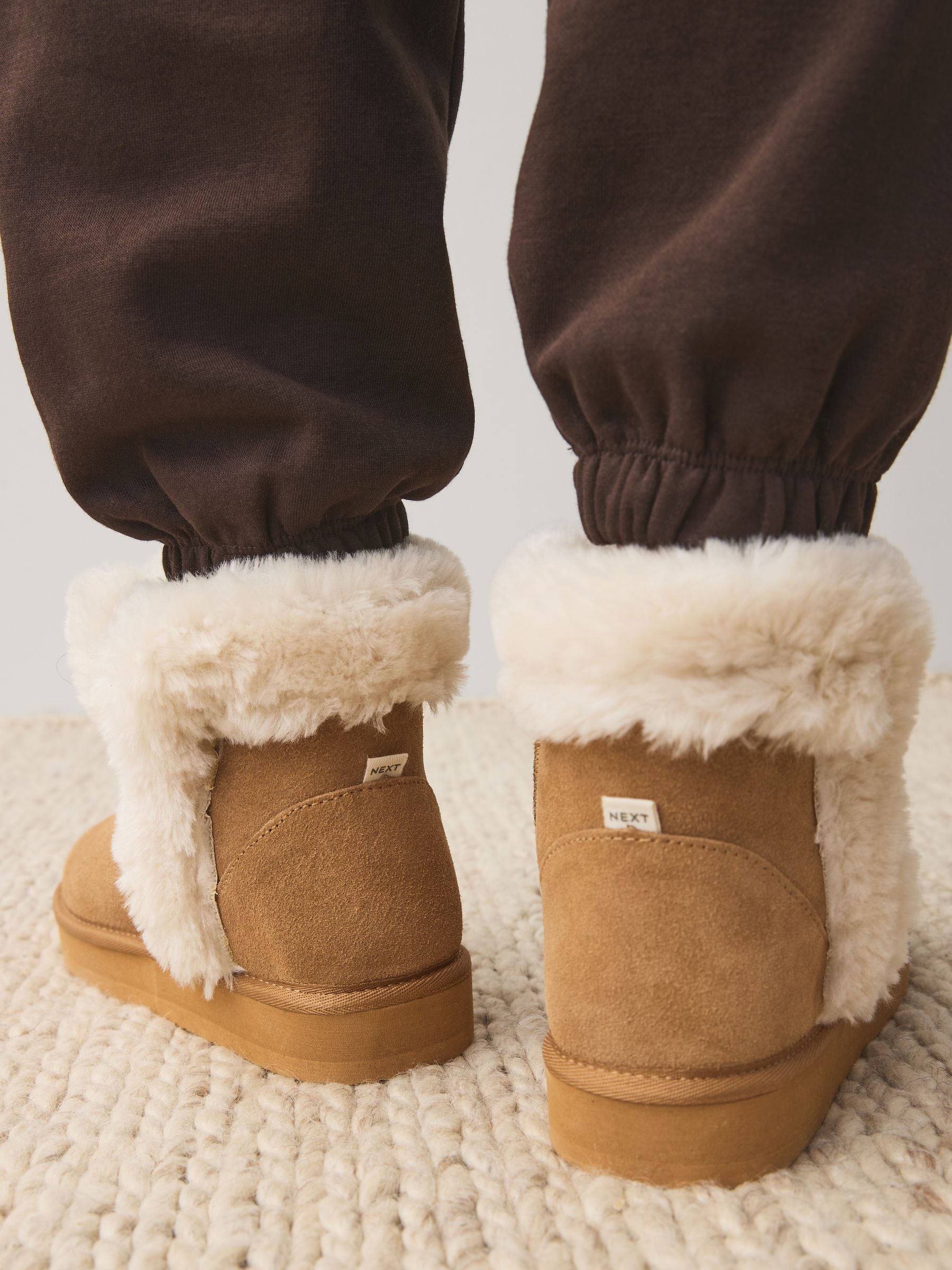 Lichtbruin - Suede Faux Fur Boot Slippers