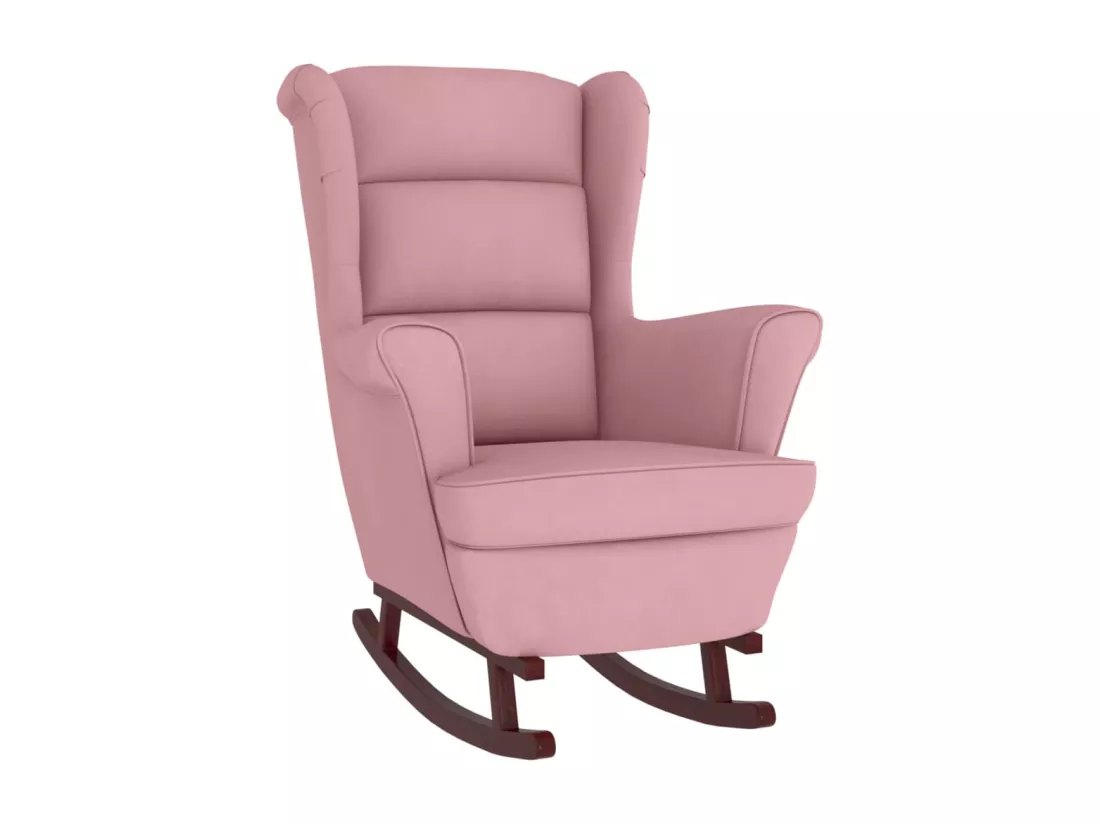 Chaise à bascule avec pieds en bois et tabouret Rose Velours