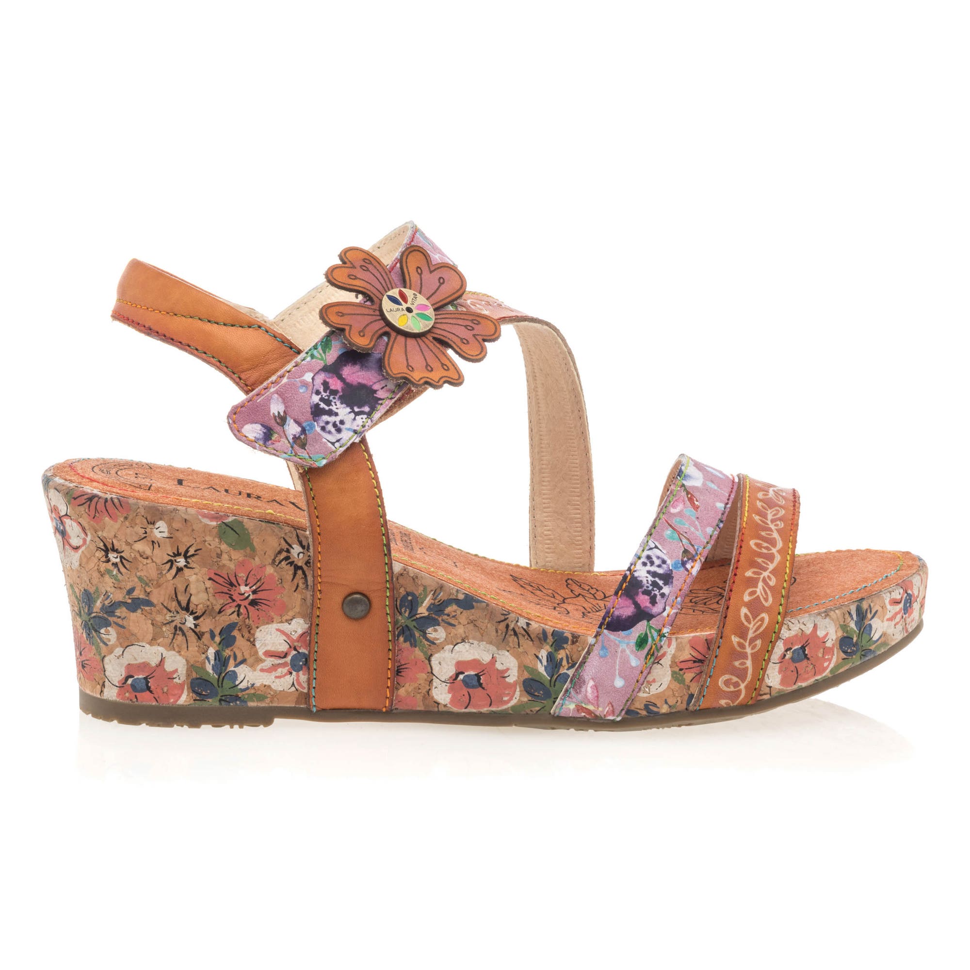 Sandales à talon compensé Femme en cuir orange