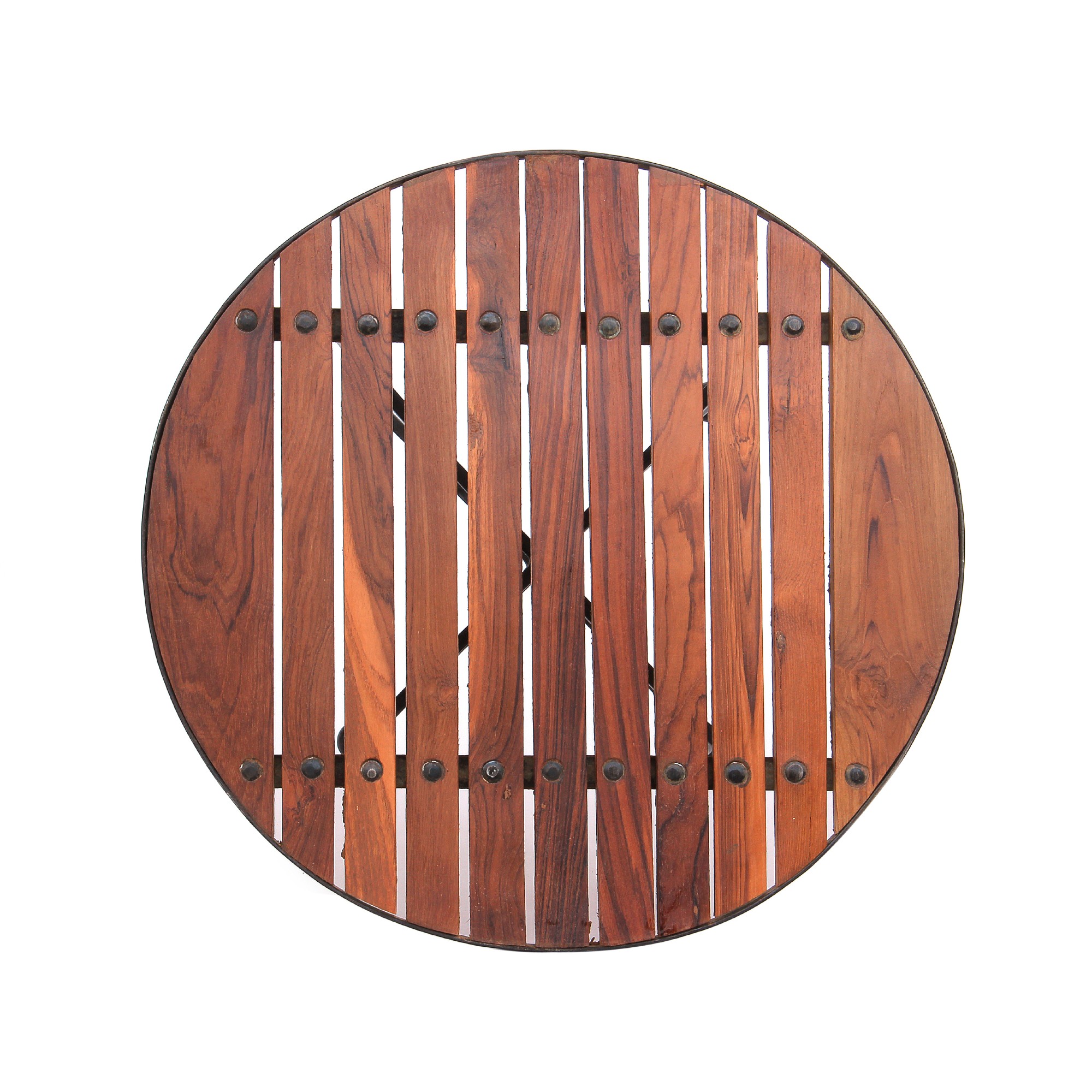 Bistrotisch / Beistelltisch mit Teakplanken, braun, H 60 cm, Ø 50 cm von fischer's lagerhaus
