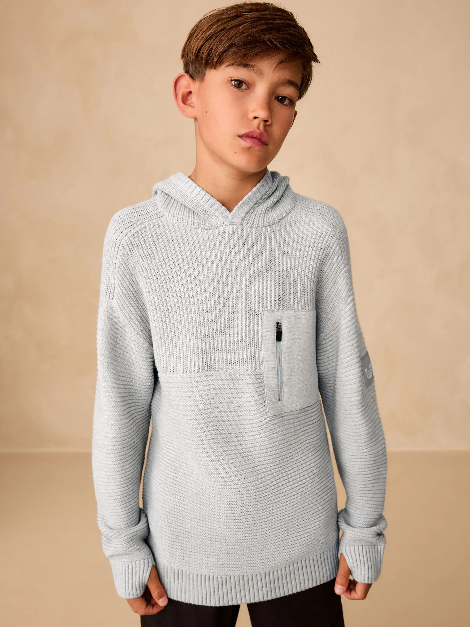 Grijs - Utility gebreide hoodie (3-16jr)