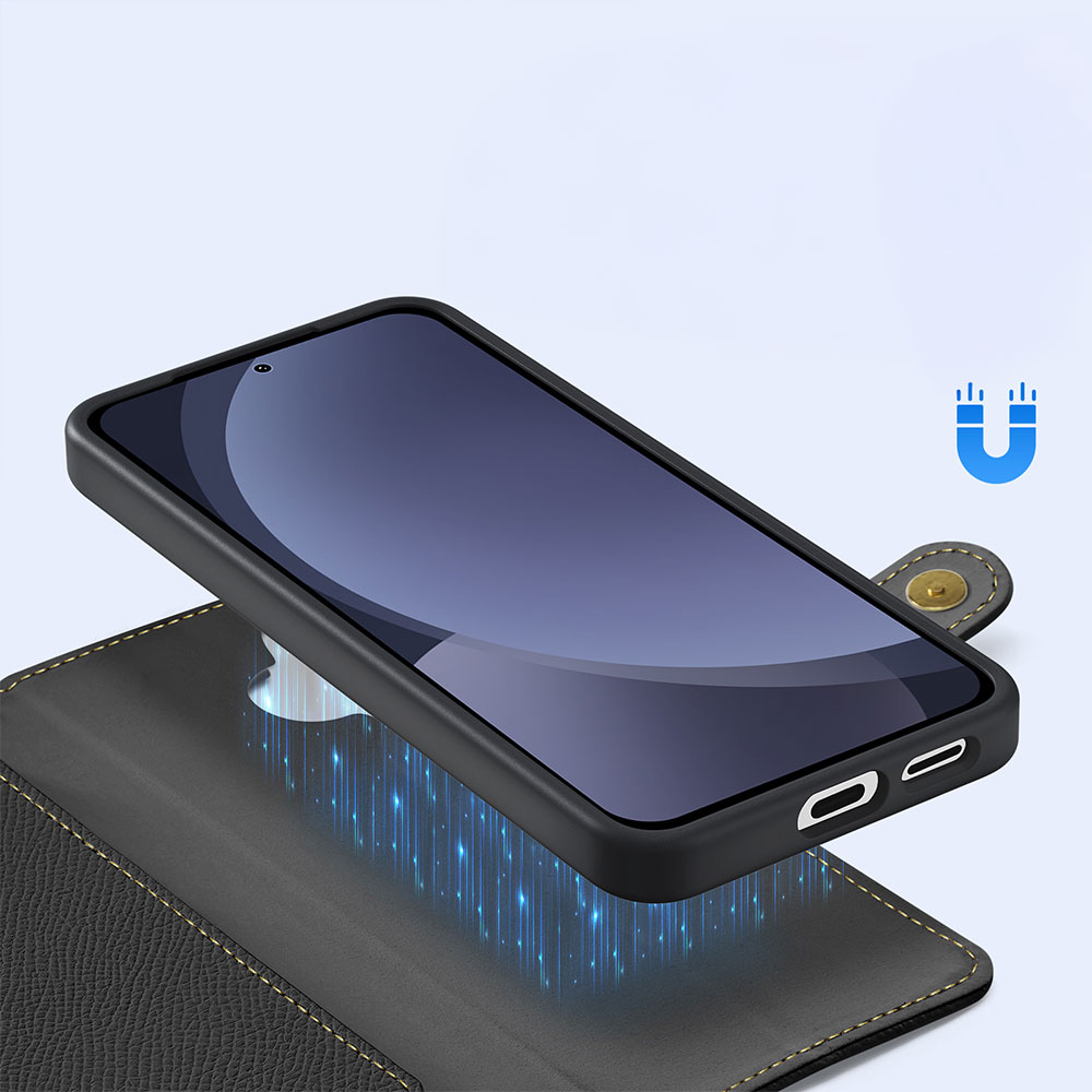 Samsung Galaxy S25 Leder Tasche mit Kartenfächer   Münzfach   Magnetische Schutzhülle - Schwarz