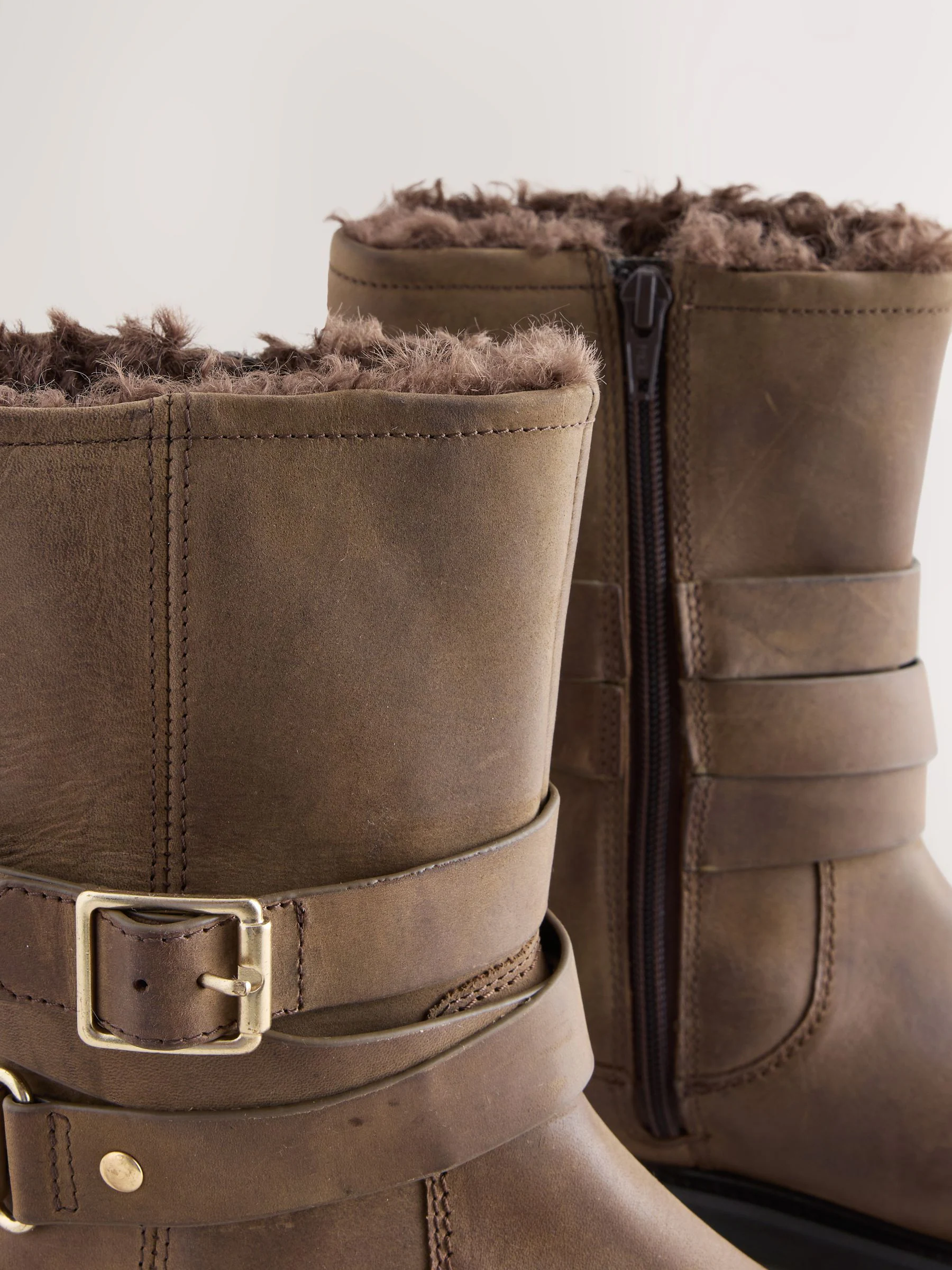 Chestnut Brown Oiled Leather - Forever Comfort® Borg Lined Buckle Trim Ankle Boots