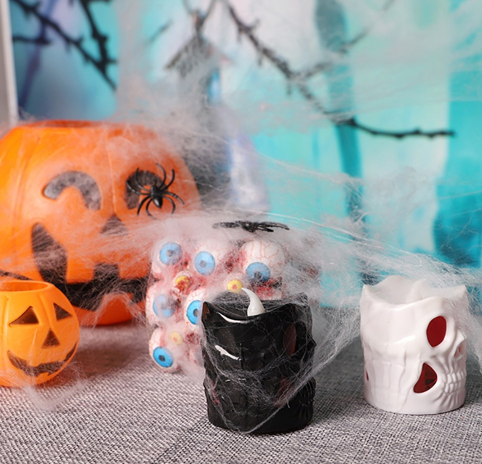 (10g) Halloween Spinnen Netz Grusel Party Deko Dehnbare Spinnwebe inkl. 2 Spinnen - Schwarz
