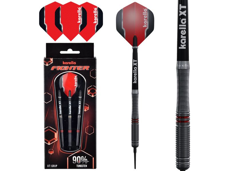 Karella Dartpfeile Softdart Fighter 20g, 3 Stück – Schwarz 90% Tungsten Dartpfeile