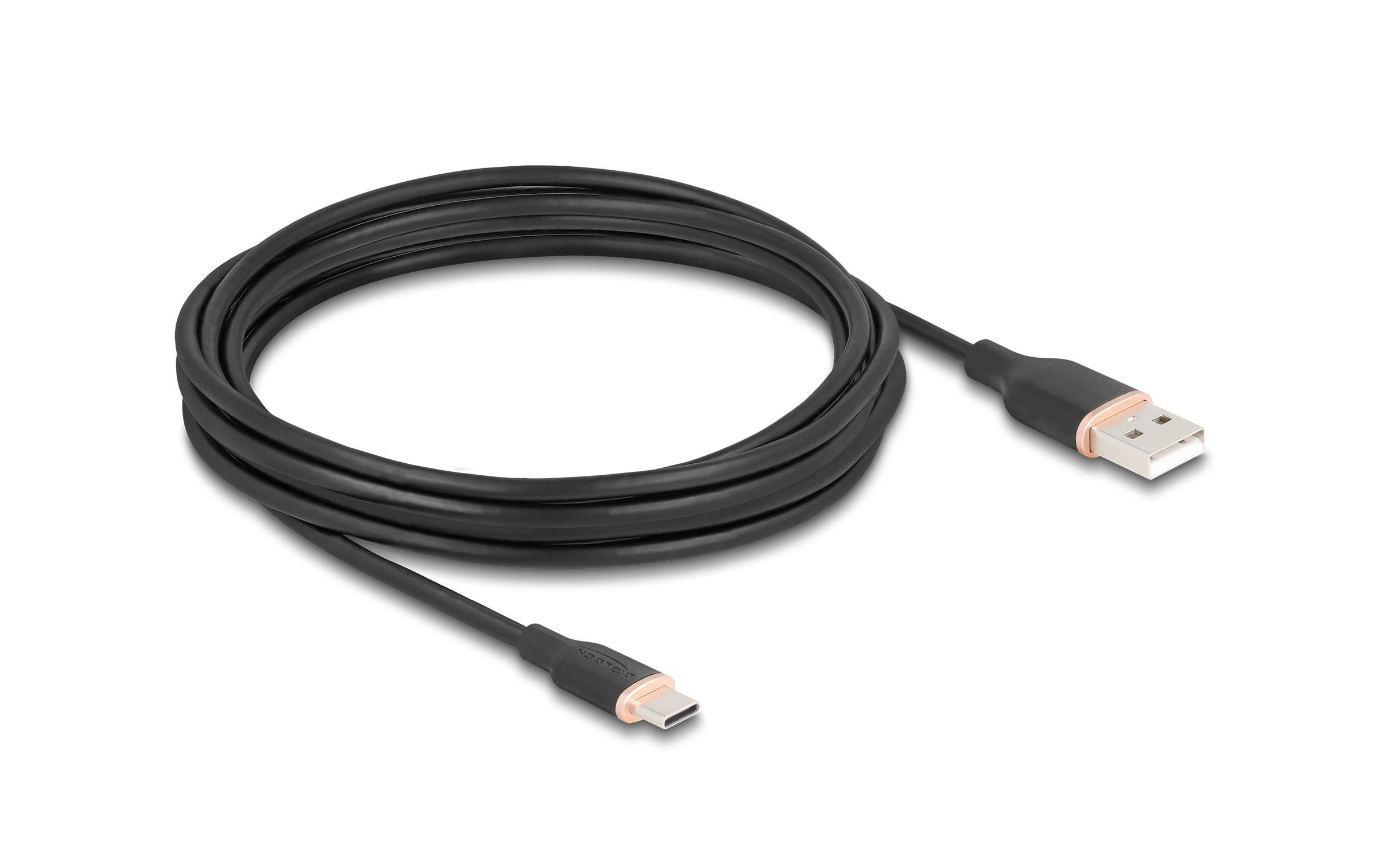 USB 2.0-Kabel Silikon USB A - USB C 4 mUSB-A-zu-USB-C-Kabel mit flexibler Silikonummantelung