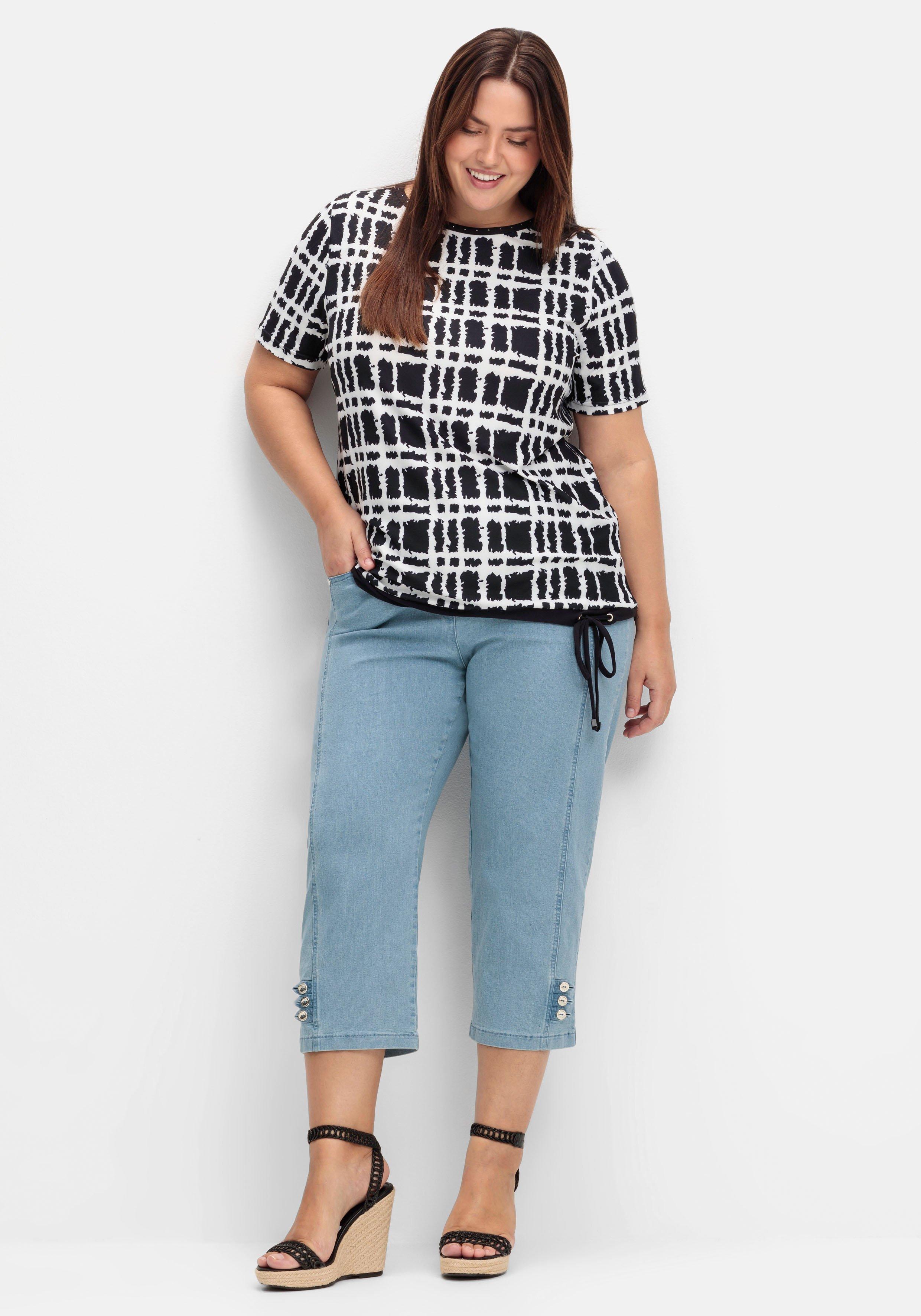 Shirt mit Grafik-Muster und U-Boot-Ausschnitt