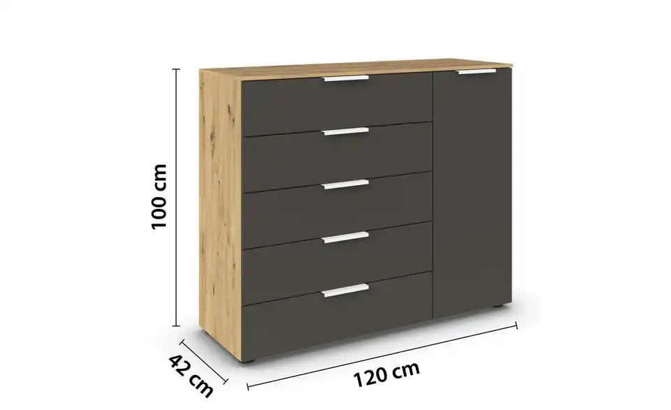 Sideboard Graphit, Eiche Artisan (Nachbildung) Graphit, Eiche Artisan (Nachbildung) Front: Dekor, Oberboden: Dekor Weiß