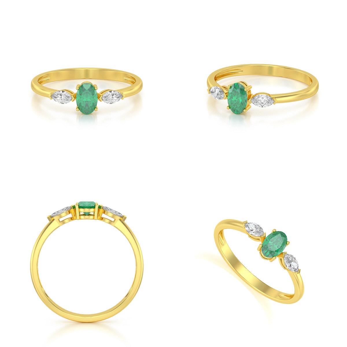 Bague ADEN Or 585 Jaune Emeraude et diamants 1.604grs