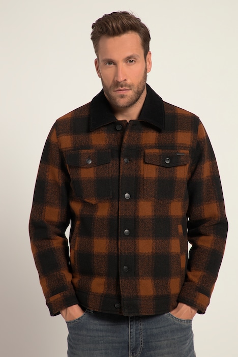 Jacke, Outdoor, Wolloptik, Cordkragen, Knopfleiste, Brusttaschen, bis 8 XL