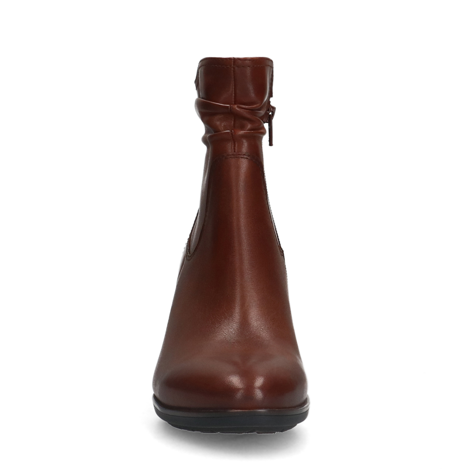 Cognac leren enkellaarsjes met hak