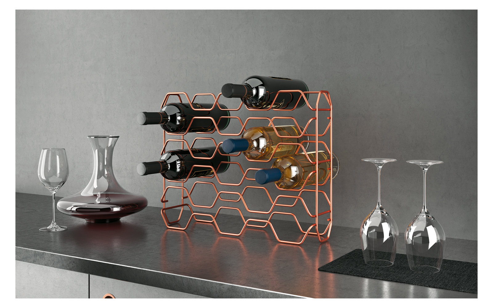 Metaltex Hexagon-15 Flaschenregal Kupfer