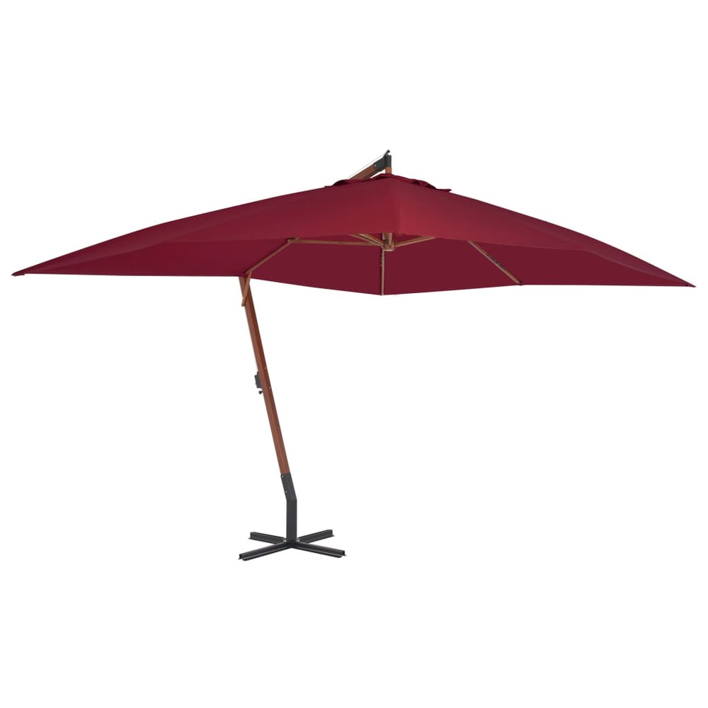 Parasol meuble de jardin en porte-à-faux avec mât en bois 400 x 300 cm bordeaux
