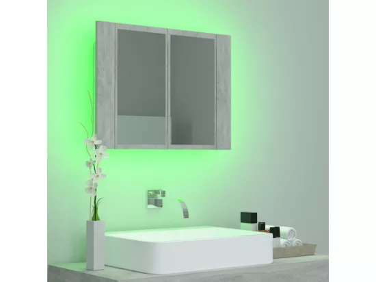Armoire de salle de bain à miroir LED Gris béton Acrylique