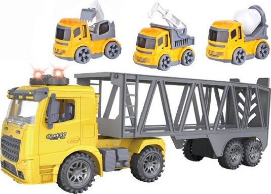 Legetøjs Lastbil Med Anhænger Og 3 Biler - Med Lys Og Lyd - 1:14 - Ctiy Engineering - Contruck